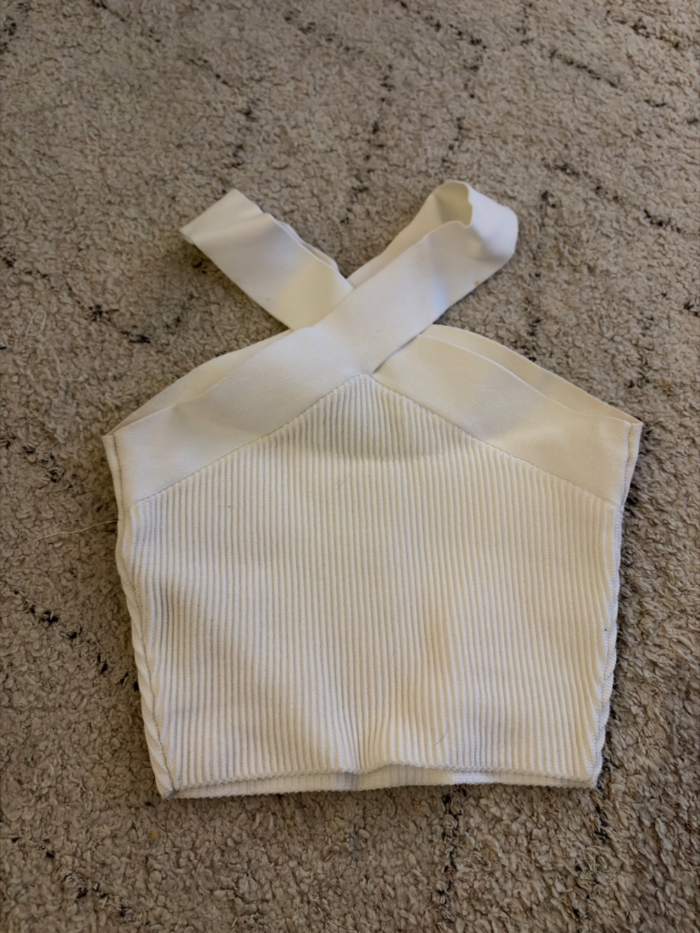 Aritzia White Ribbed Halter Crop Top